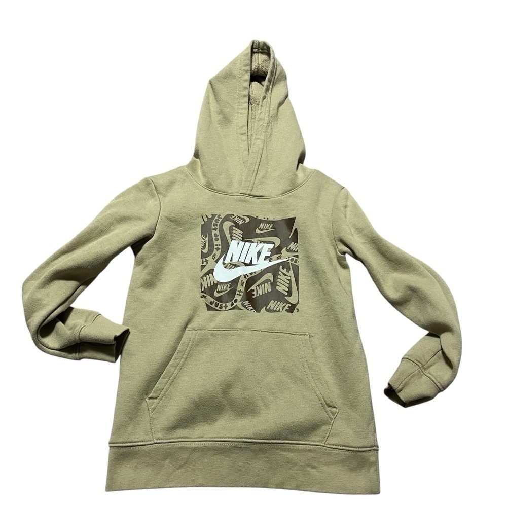 Nike Big Kids Tan Hoodie Large Graphic Logo Size Medium Brown Streetwear